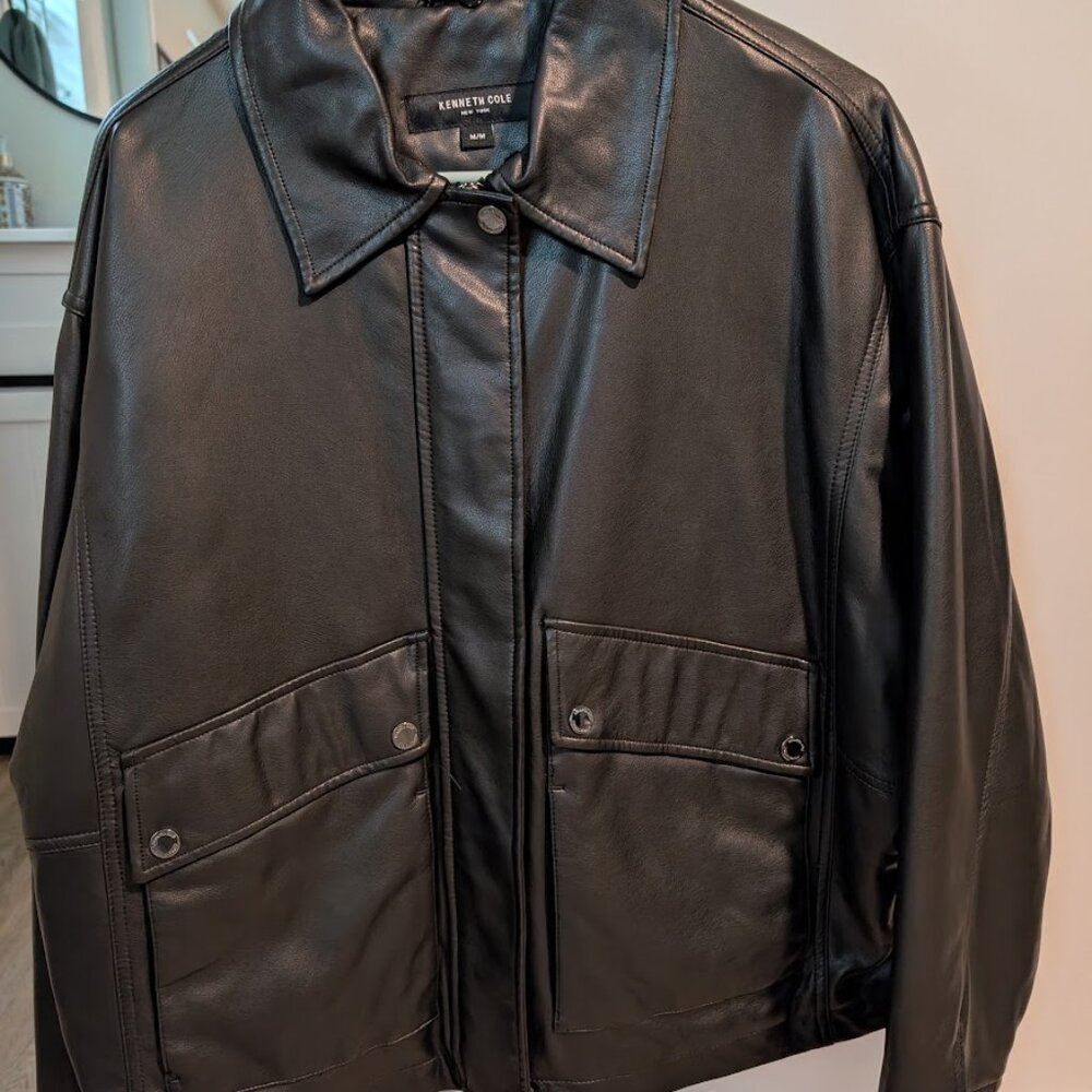 Kenneth Cole Black Faux Leather Jacket – Size Large